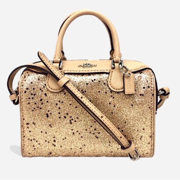 Coach Bag Mini Bling Crossbody Handbag Zipper Closure Gold Adjustable Strap - Picture 1 of 8